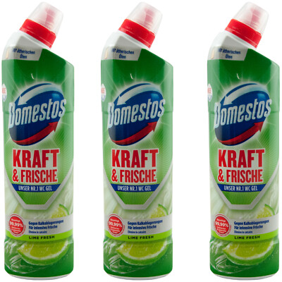 Domestos WC Gel LIME FRESH 3 x 750ml beseitigt 99,9% der Bakterien gegen Kalk