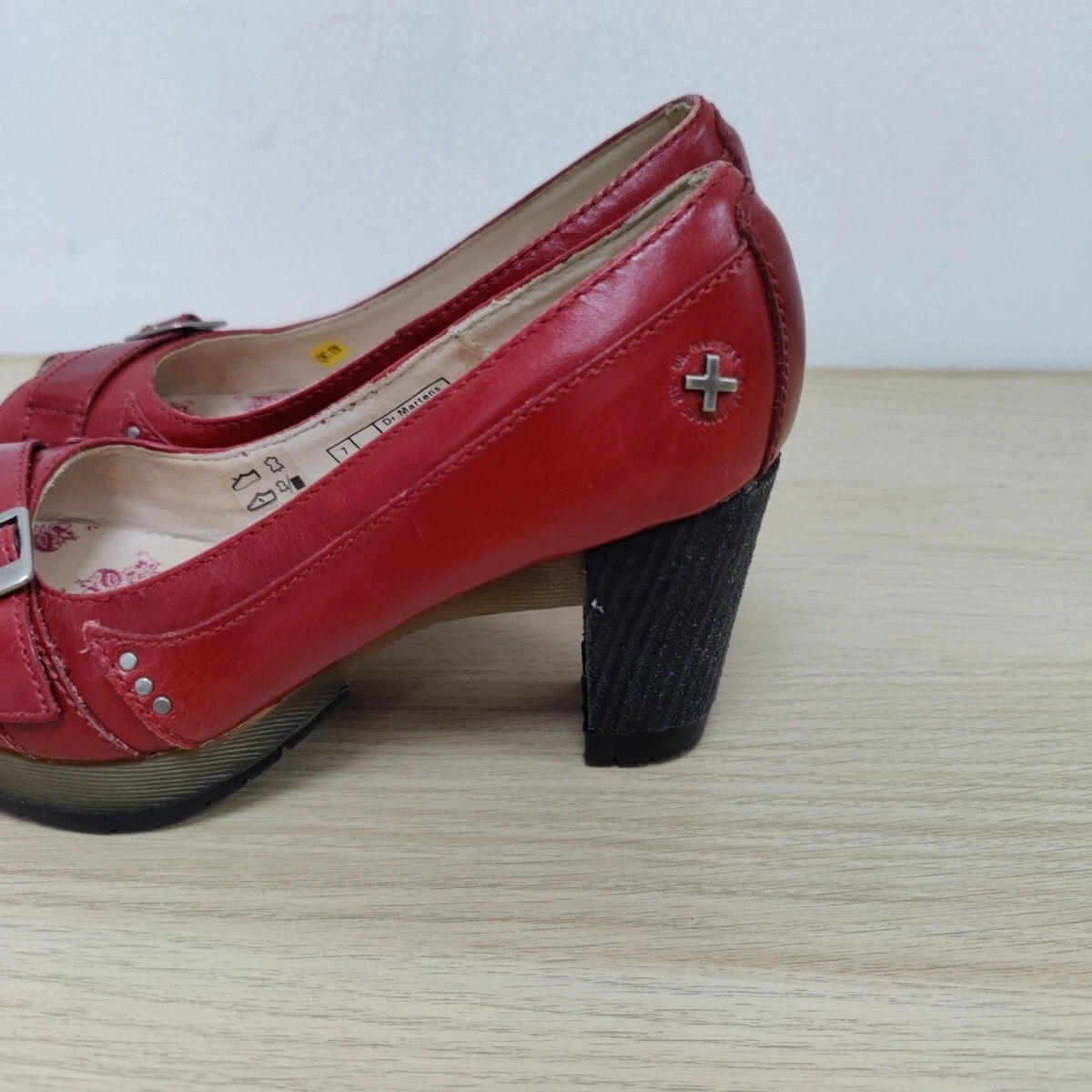 Dr Martens Vintage Latoya Mary Jane Red Leather Buckle Heel Shoes Uk 7 Eu 41