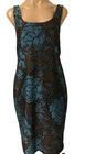 Mode Voyage Size 12 Blue Brown Black Stretch Sheath Brocade Dress EUC
