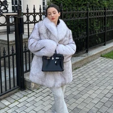 Women Natural Fur Warm Overcoat Winter Full Pelt Real Fox Fur Coats Shawl Collar