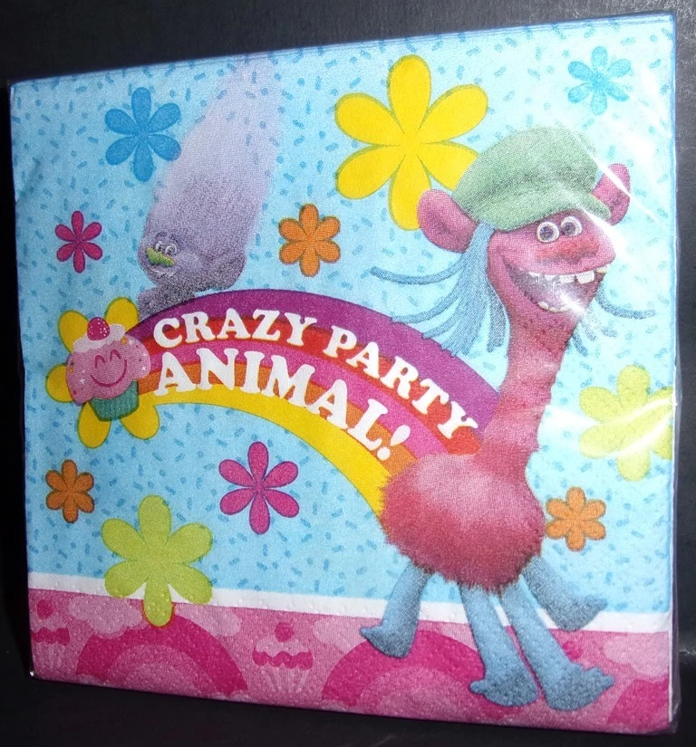 Servilletas Trolls Crazy Party Animal Fiesta de Cumpleaños 2 paquetes 16ct-2 capas papel para bebidas Foto 2 de 3