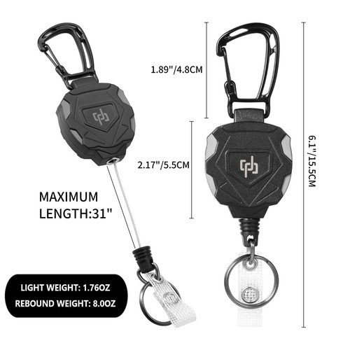 2 Pack Retractable Keychain Heavy Duty Carabiner Badge Holder Tactical ID Bad... - Picture 3 of 9