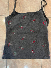 VICTORIA Secret Camisole Gray Cotton w Red Embroidery Size Medium