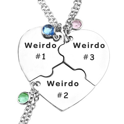 Stainless Steel Weirdo #1 #2 and #3 Necklace Heart for Best Friend