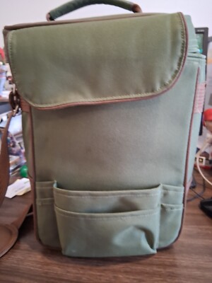 PICNIC TIME GREEN FOOD/WINE TOTE BAG, 13'' x 9'' x 5'', 8 POCKETS, ZIPPER