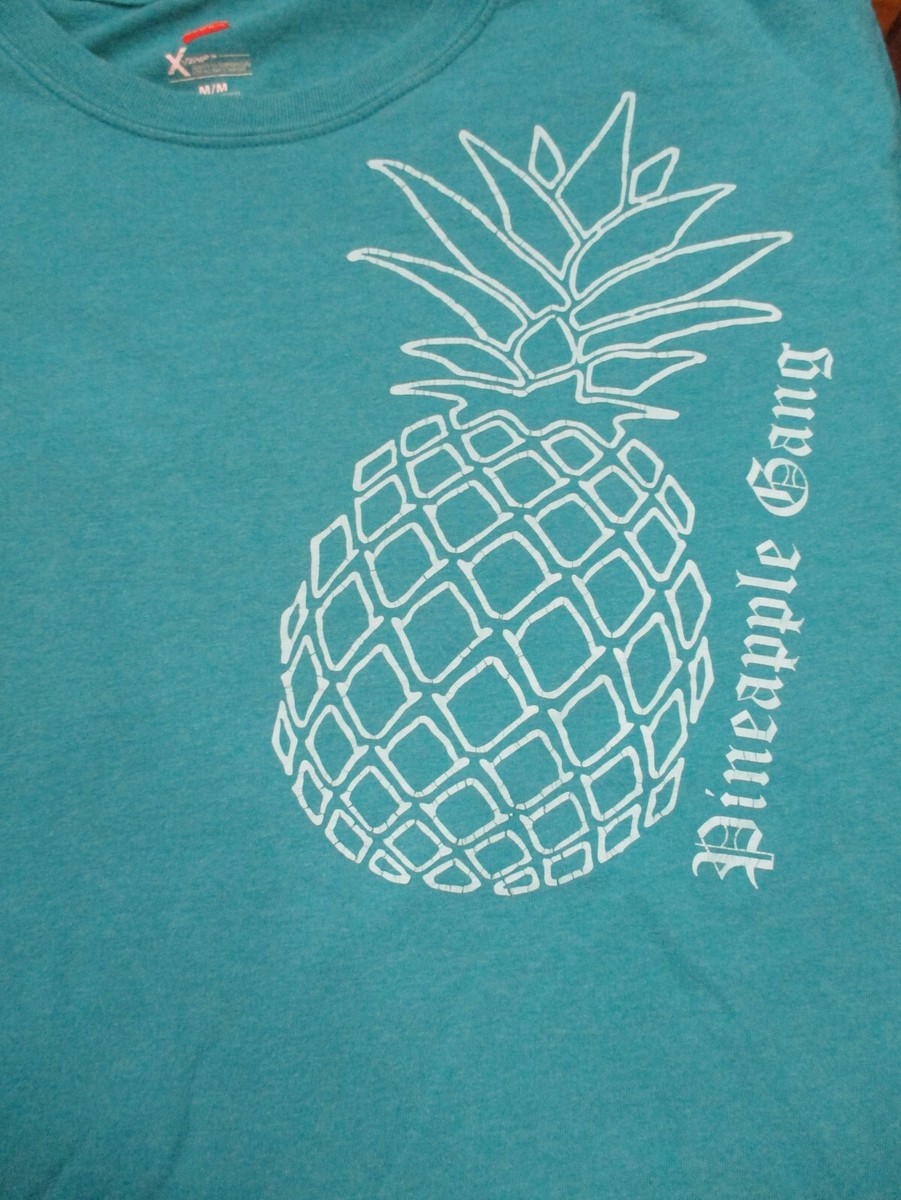 M teal blue PINEAPPLE GANG funny fruit t-shirt by HANES line