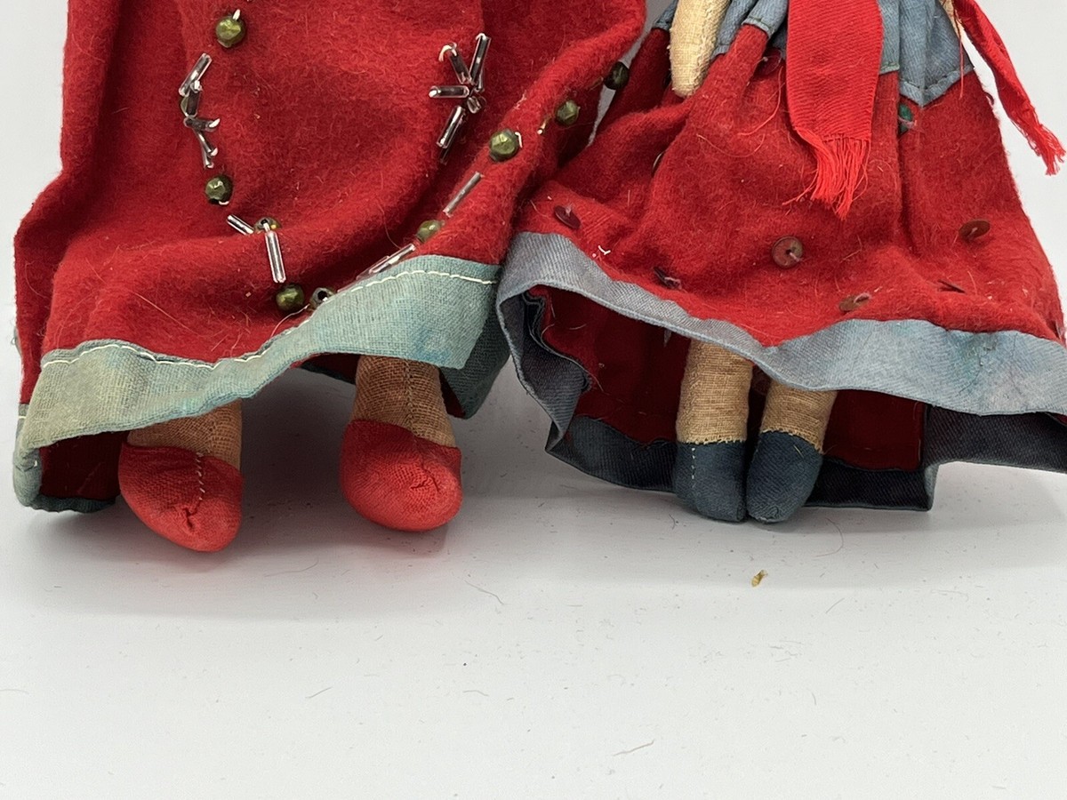 Vintage Mexican Dolls Souvenir Folk Art Handmade Cloth Dolls