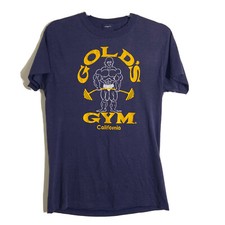 Vintage Golds Gym Shirt Medium Blue California Bodybuilding Single Stitch 70s