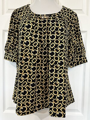 Notations Gold Chain Link Print Blouse Tunic Stretch Knit Plus Size 2X
