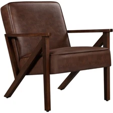 Faux Leather Armchair Accent Chair with Z-shaped Wood Legs for Living Room