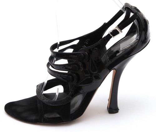 CHRISTIAN DIOR Pump Pumps Black Patent Leather Suede Strappy Heel Heels 37.5 - Picture 4 of 9