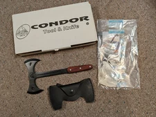 Condor Knife Combat Axe Double Bit Hardwood Handle Leather Sheath Carrier w/Box