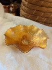 Vintage Northwood Carnival Glass Bowl Marigold Wishbone Footed Chain Ruffled