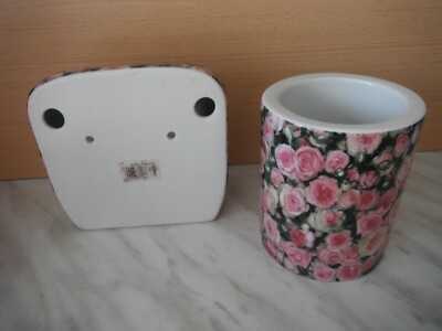 DEROULEUR PAPIER TOILETTE FAIENCE ART DECO + LE POT POUR BROSSE FLEUR 1950/60