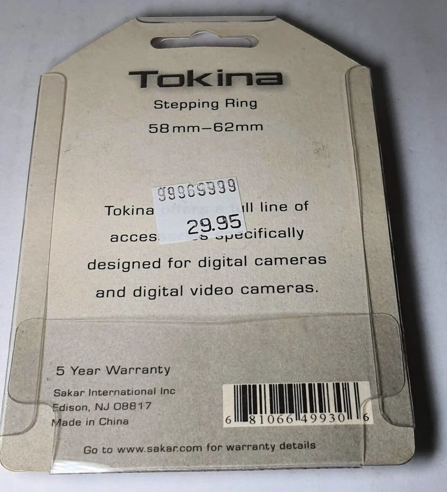 Anillo adaptador convertidor filtro lente escalonada de metal 58-62 mm 58-62 mm Tokina Foto 4 de 4