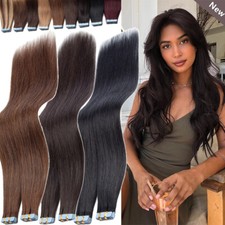 Seamless Tape In Remy Real Human Hair Extensions Skin Weft Brown Black 20pcs