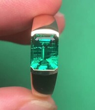 Green Emerald Gemstone With 925 Sterling Silver Men's Ring Men's Created