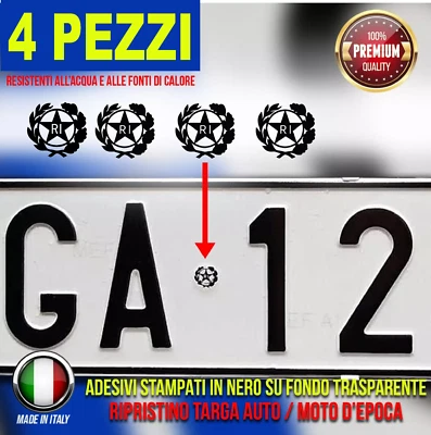 ADESIVI REPUBBLICA ITALIANA PER TARGA AUTO SIMBOLO EMBLEMA RI STEMMA NERO LOGO - Immagine 1 di 2