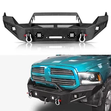 Front Winch Bumper W/ 4 LED Lights 2 D-Rings Fits 2013 2014 -2018 Dodge Ram 1500
