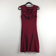 Ralph Lauren Dress Size M Burgundy Sleeveless Ruffle Green Label Fit & Flare