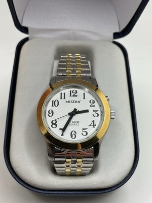 Reizen Large Face Alarm Quartz Watch Stretch Band Two Tone New In Box M9908