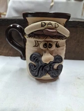 Vtg Bradford Signed Ugly Clay Face Mug Stoneware Pottery Dad ,3D