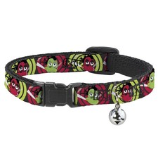 Cat Collar Breakaway with Bell Green  Red Dragons Smoking Gray NARROW Fits 8.5-