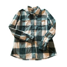Eddie Bauer Fleece Shirt Jacket Plaid Button Up Long Sleeve Womens L