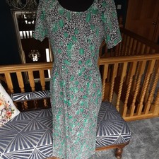 Monsoon Vintage Cotton Dress Blue Green Patterned Medium 12 14