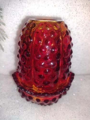 VTG Fenton Hobnail Red/Yellow Cadmium Amberina Fairy Lamp