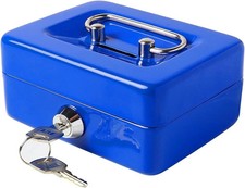 X-Small Cash Box with Lock and Slot Metal Coin Bank Piggy Bank for Adults Blue