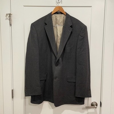 Hart Schaffner Men's 2 Button Houndstooth Blazer Sport Coat Gray Wool Size 50L