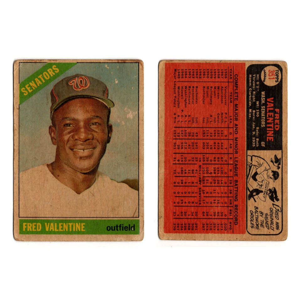 Lote 11 tarjetas de béisbol de los senadores de Washington Topps venezolano Fred Valentine pobre Foto 3 de 4