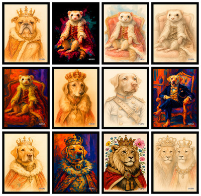 Vintage Trendy Tier Poster Hund Löwe Frettchen Wandbild Wohndeko Druck A4 A3 A5