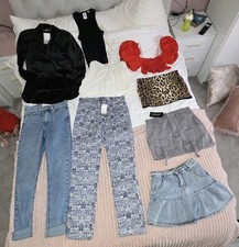 WOMENS SIZE SMALL 8 BUNDLE NEW TOPSHOP JEANS SKIRT SKORT PANTS ZARA RED CROP H&M