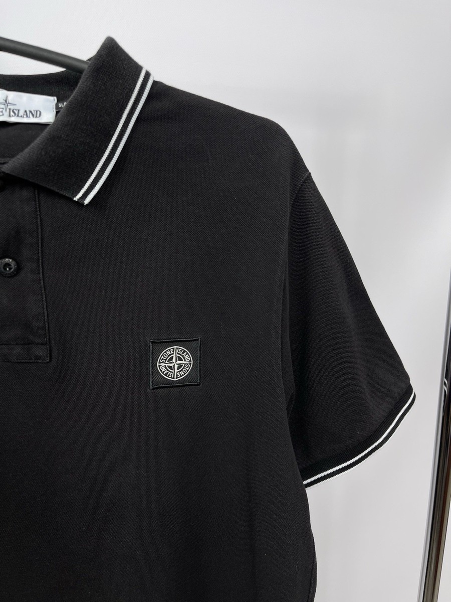 Stone Island Polo Size L Black Logo Slim Fit | eBay