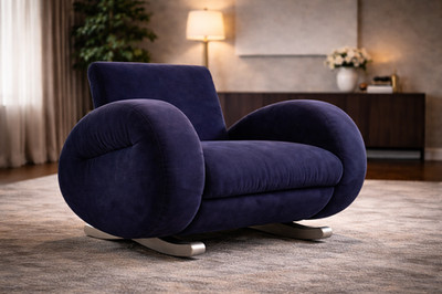 Bretz (Germany)   Rocking Chair / Armchair   Blue Velvet Upholstery   1980s