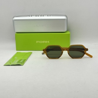 Fork Unisex Offset Hexagonal Thin Full Rim Sunglasses Orange/Green