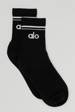 New Alo Yoga Unisex Half-Crew Socks Black/White Size L / W 12-16.5 / M 10.5-15