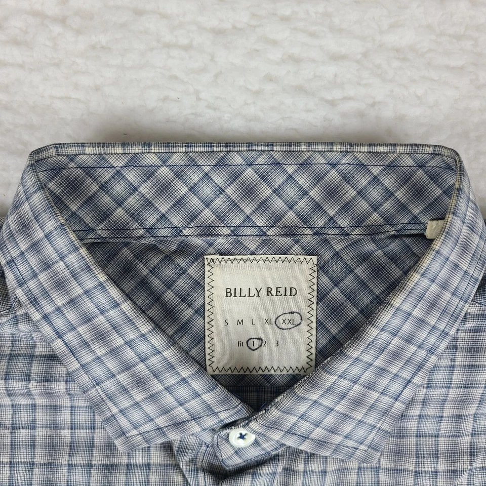 Camisa Billy Reid Para Hombres 2XL XXL Azul Gris Ajuste A Cuadros 1 Vestido Abotonado Foto 4 de 4