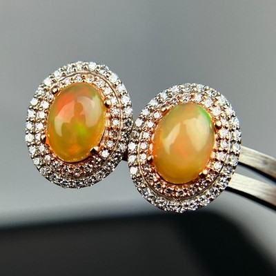 EFFY 14k Weißgold Diamant & Opal Double Halo Ohrstecker