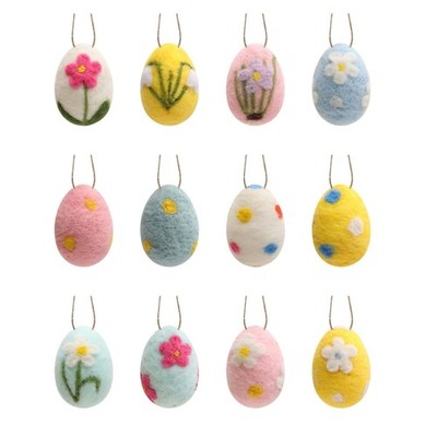 Pack Of 3 Felted Wool Ornament Easters Eggs for Spring Craft and Home Decoration