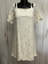 City Triangles Lace Boho Spring Peasant Short Mini Dress Medium Ivory Lined