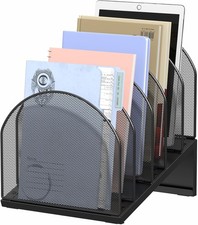5-Section Desk File Organizer, Metal Mesh Folder Organizer for Documents, Mai...