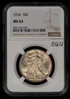 1934 50c Walking Liberty Silver Half Dollar - Flashy PQ - NGC MS 64 - SKU-B5672