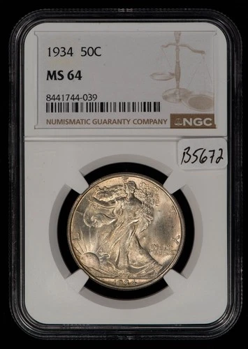 1934 50c Walking Liberty Silver Half Dollar - Flashy PQ - NGC MS 64 - SKU-B5672