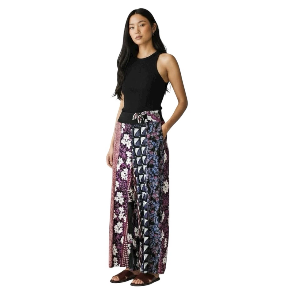 Coco Bianco Palazzo Pants Size Large Boho Patchwork Print Resort Casual Vacation - Image 2 of 4