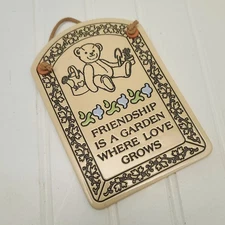 Vintage 1980s TRINITY POTTERY Ceramic Floral FRIENDSHIP Wall Hanger Cottage Sign