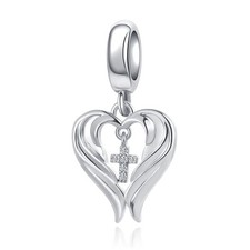 Angel Wings Cross Charm Cubic Zirconia Bead for Bracelet