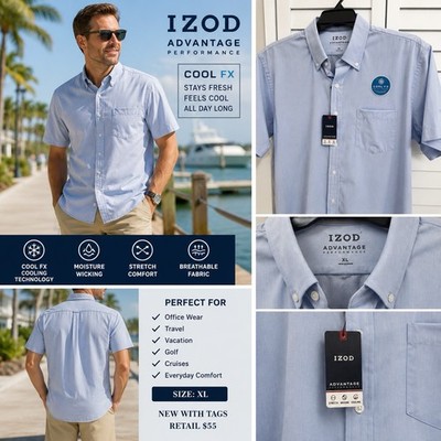 NWT IZOD Advantage Performance Shirt Men s XL Blue Cool FX Stretch Moisture Wick